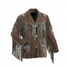 WESTERN COW BOY JACKET DARK BROWN SUEDE LEATHER MEN WITH BEAUTIFUL FRINGE ART NO R5893 SIZE XXS