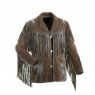 WESTERN COW BOY JACKET DARK BROWN SUEDE LEATHER MEN WITH BEAUTIFUL FRINGE ART NO R5893 SIZE S