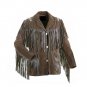 WESTERN COW BOY JACKET DARK BROWN SUEDE LEATHER MEN WITH BEAUTIFUL FRINGE ART NO R5893 SIZE 5XL