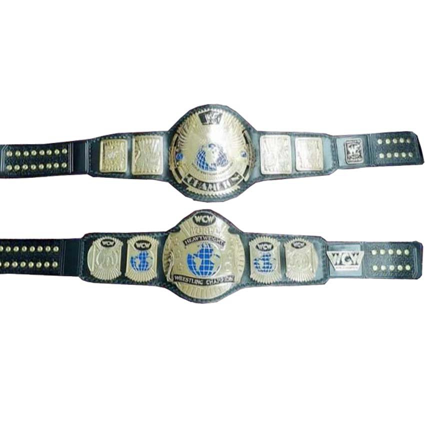 BIG EAGLE SCRATCH LOGO ATTITUDE ERA BLOCK LOGO AND WCW HEAVYWEIGHT WRESTLING CHAMPIONSHIP 2 BELT
