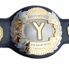 Y DIVISION CHAMPION WRESTLING CHAMPIONSHIP CUSTOM 3D DUAL PLATED NICKLE  BELT BLACK LEATHER STRAP