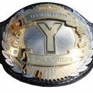 Y DIVISION CHAMPION WRESTLING CHAMPIONSHIP CUSTOM 3D DUAL PLATED NICKLE  BELT BLACK LEATHER STRAP
