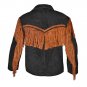 WESTERN COW BOY JACKET BLACK SUEDE LEATHER MEN WITH BEAUTIFUL BROWN FRINGE ART NO F5744 SIZE 6XL