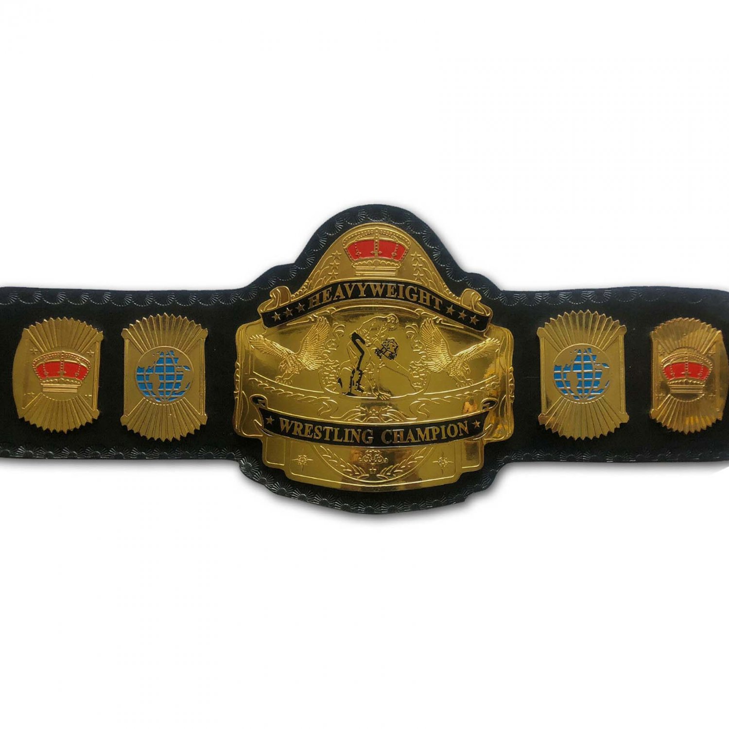 HEAVYWEIGHT WRESTLING CHAMPIONSHIP BELT BLACK LEATHER STRAP ADULT SIZE