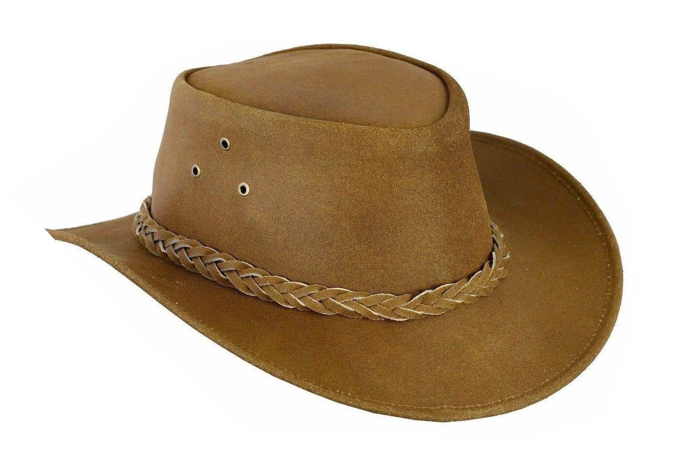 Western Cowboy Leather Hat Aussie Style Unisex Brown Hat Size 55 to 56 S