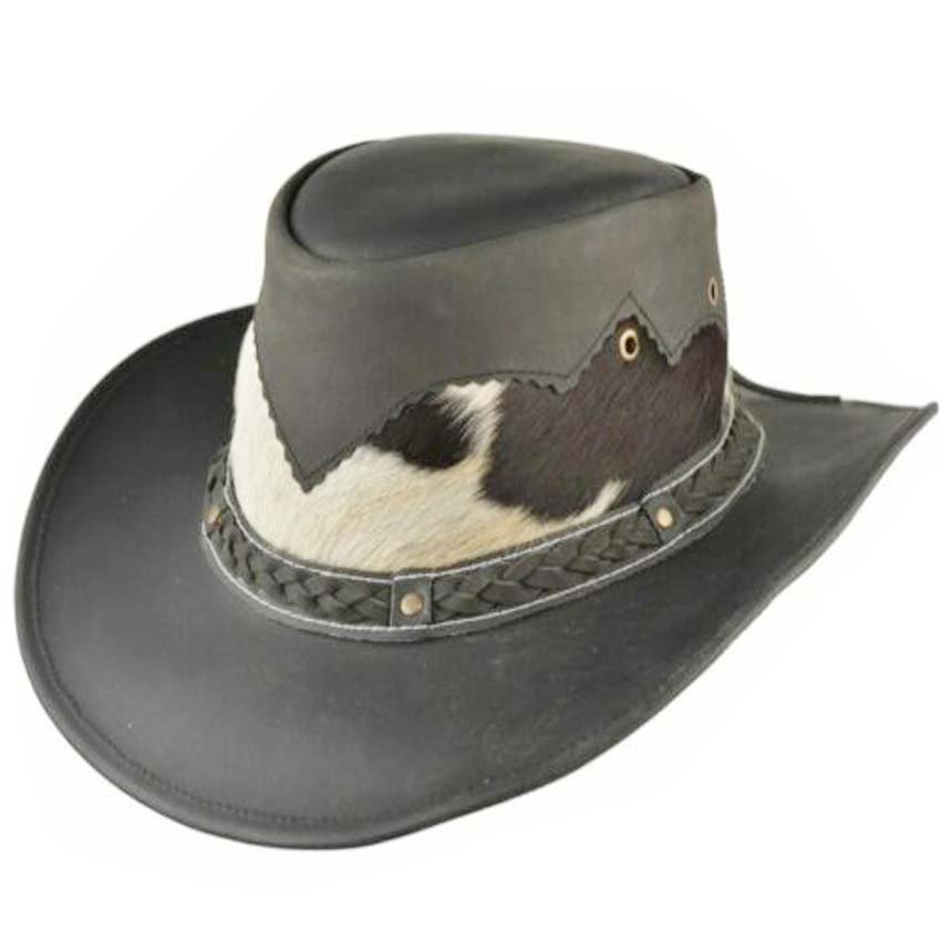 Western Cowboy Leather Hat Aussie Style Unisex Black Hat Size 59 L