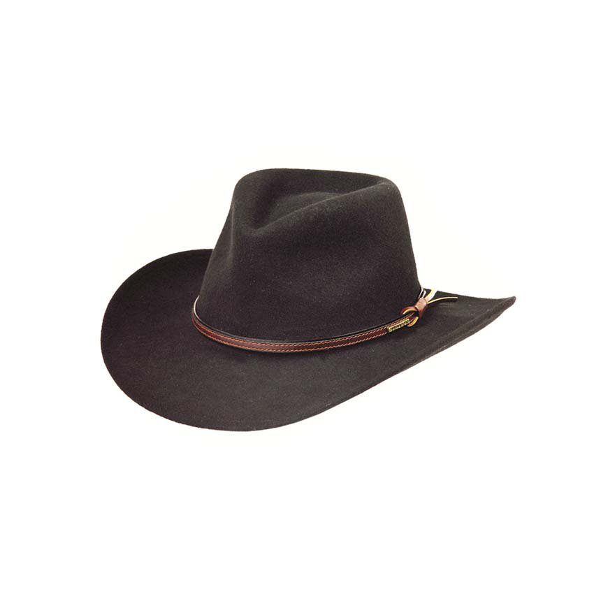 Western Cowboy Leather Hat Aussie Style Unisex Black Hat d5858 Size 57 to 58 M