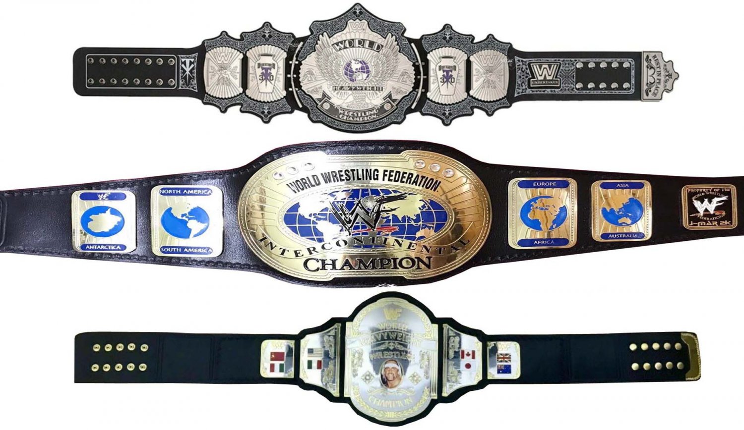 UNDERTAKER SIGNATURE SERIES INTERCONTINENTAL IC OVAL AND HULK HOGAN 86 WRESTLING CHAMPIONSHIP BELTS