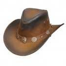 Western Cowboy Leather Hat Aussie Style Bush Distress Brown Hat DH6589 Hat Size 57 to 58 M