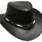 Western Cowboy Leather Hat Aussie Style Bush Distress Black Hat VJ789 Size 54 XS