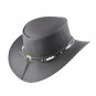 Western Cowboy Leather Hat Aussie Style Bush Distress Black Hat VJ789 Size 54 XS