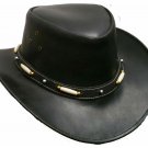 Western Cowboy Leather Hat Aussie Style Bush Distress Black Hat VJ789 Hat Size 59 L