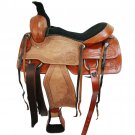 WESTERN HORSE SADDLE TOOLED LEATHER TRAIL PLEASURE PREMIUM QUALITY BROWN COLOR SIZE 15