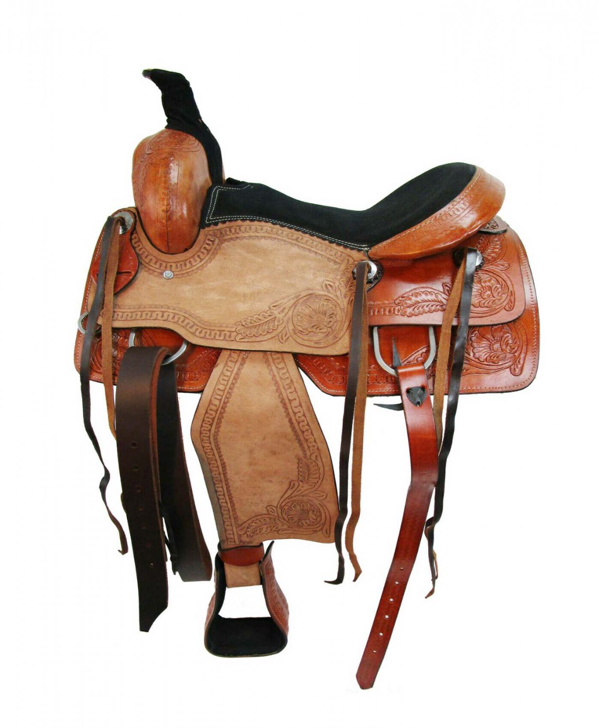 WESTERN HORSE SADDLE TOOLED LEATHER TRAIL PLEASURE PREMIUM QUALITY BROWN COLOR SIZE 16