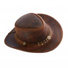 Western Cowboy Leather Hat Aussie Style Bush Distress Brown Hat Hat Size 60 XL