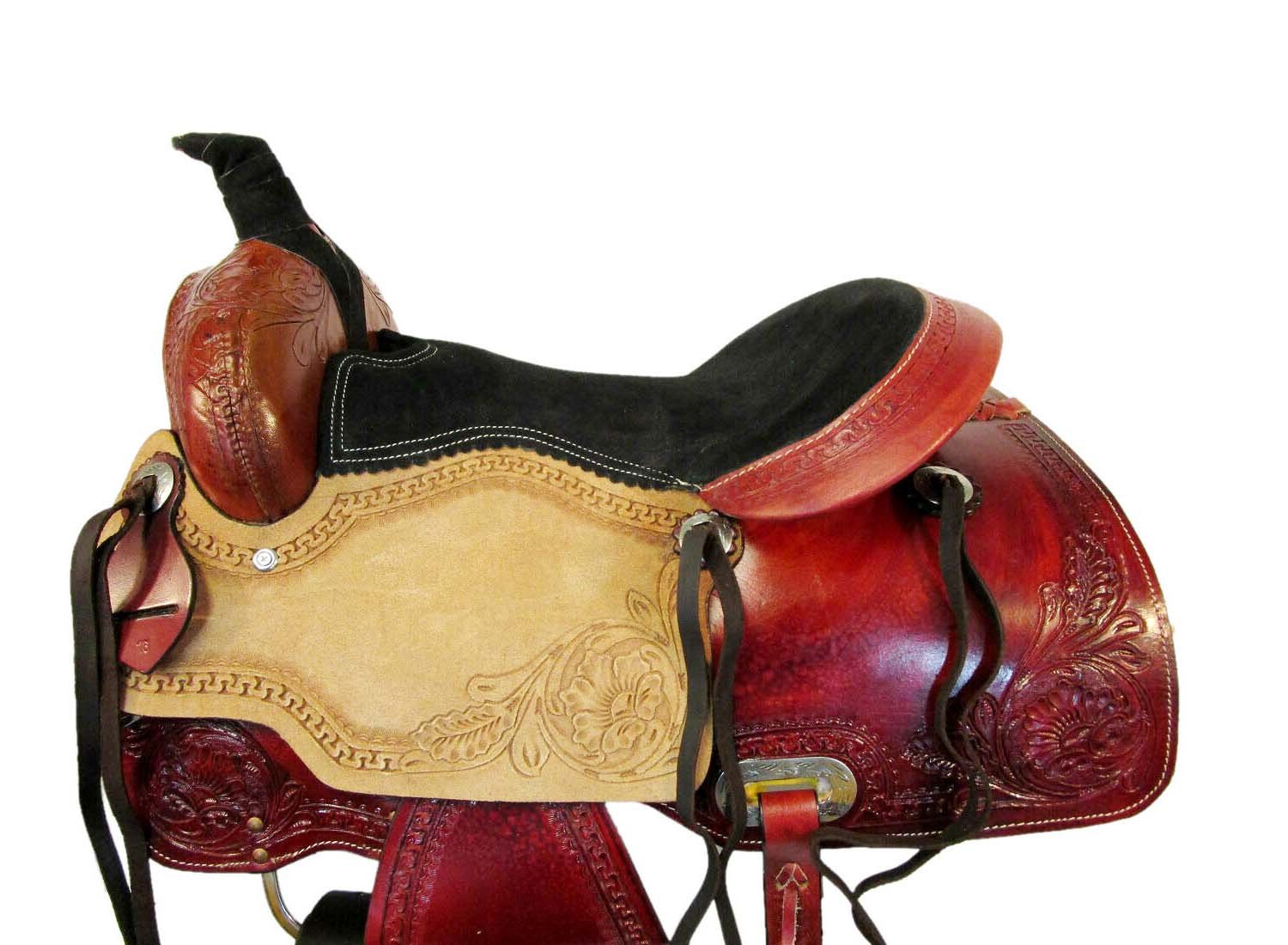 WESTERN HORSE SADDLE RANCH ROPING TOOLED LEATHER TRAIL PLEASURE PREMIUM QUALITY BROWN COLOR SIZE 15