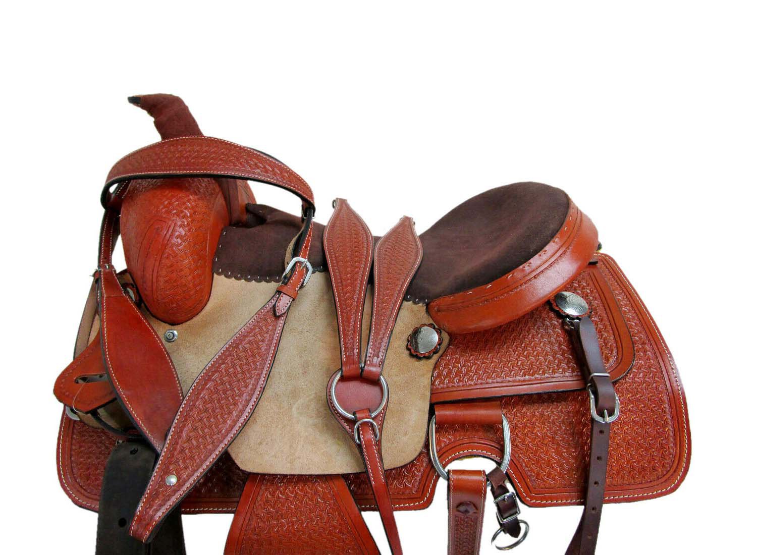 WESTERN HORSE SADDLE TOOLED LEATHER TRAIL DEEP SEAT PLEASURE PREMIUM QUALITY BROWN COLOR SIZE 14