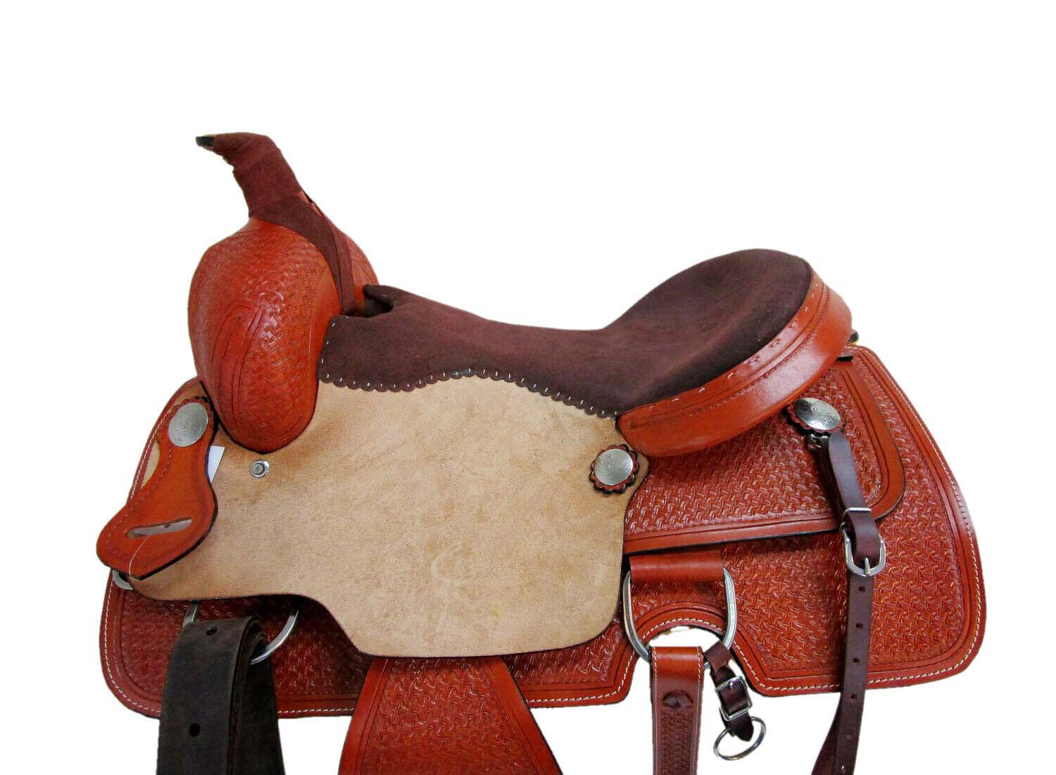 WESTERN HORSE SADDLE TOOLED LEATHER TRAIL DEEP SEAT PLEASURE PREMIUM QUALITY BROWN COLOR SIZE 20