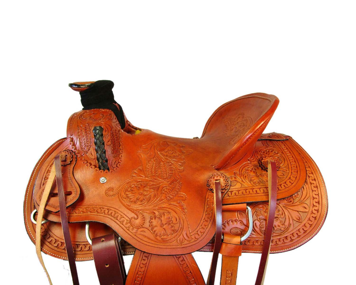 WESTERN HORSE SADDLE RANCH ROPING TOOLED LEATHER TRAIL PLEASURE PREMIUM QUALITY BROWN COLOR SIZE 24