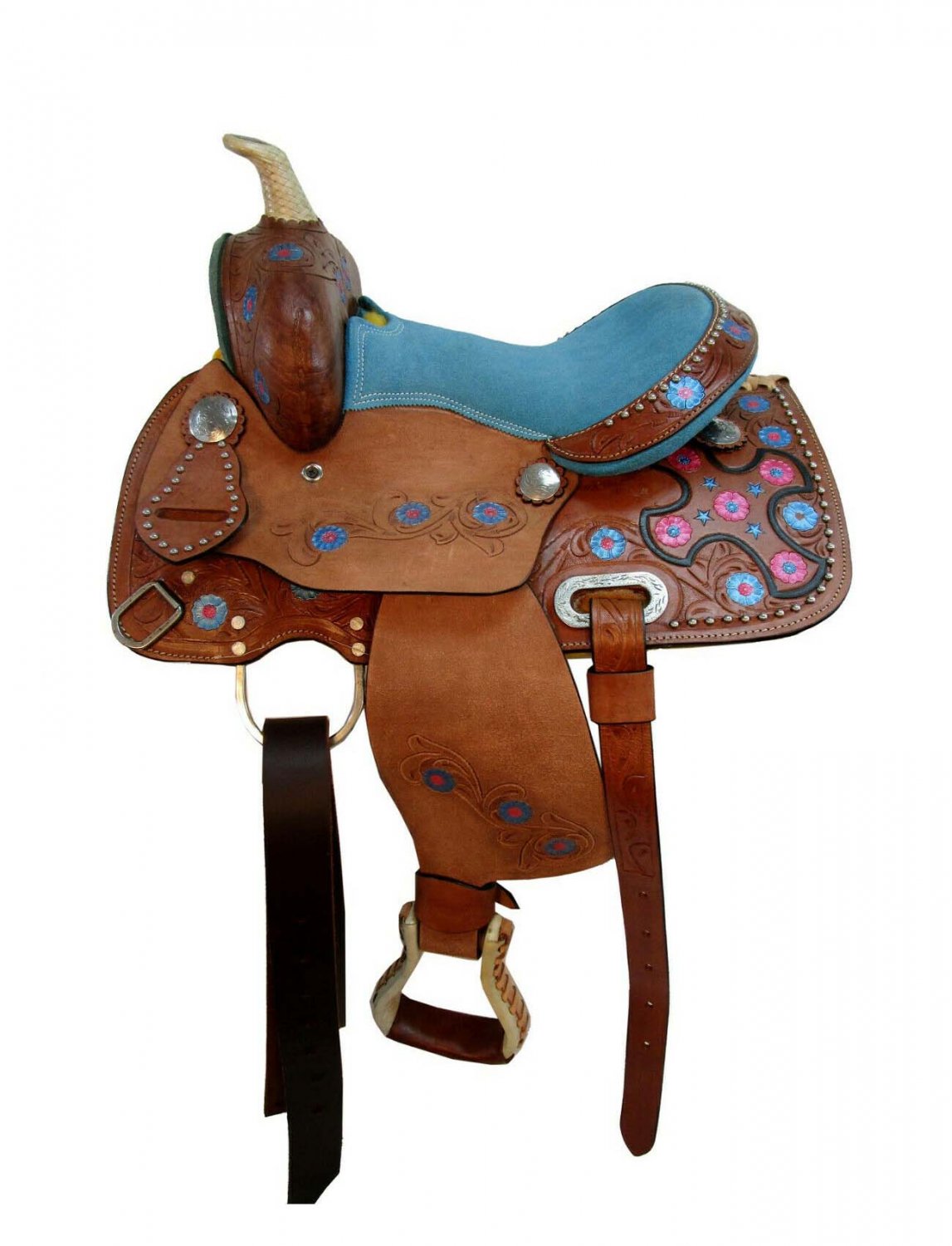 WESTERN HORSE SADDLE BEAUTIFUL STYLE LEATHER TRAIL PLEASURE PREMIUM QUALITY BROWN COLOR SIZE 23