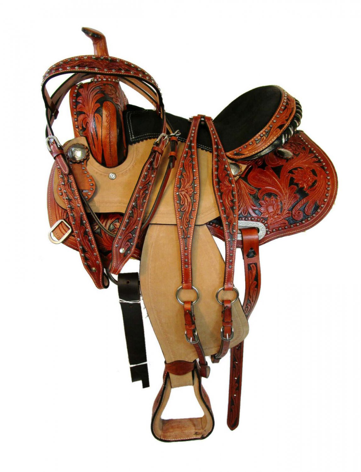 WESTERN HORSE SADDLE FINE ART WORK TOOLED LEATHER TRAIL PLEASURE PREMIUM QUALITY BROWN COLOR SIZE 14