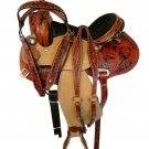 WESTERN HORSE SADDLE FINE ART WORK TOOLED LEATHER TRAIL PLEASURE PREMIUM QUALITY BROWN COLOR SIZE 18