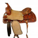 WESTERN HORSE SADDLE TOOLED EMBOSSED LEATHER TRAIL PLEASURE PREMIUM QUALITY BROWN COLOR SIZE 21