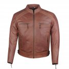 Men Heavy Duty Distress Brown Leather Motorcycle Cafe Racer Jacket Size S