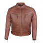 Men Heavy Duty Distress Brown Leather Motorcycle Cafe Racer Jacket Size XL