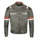 Men's Motorcycle Vintage Cafe Racer Distressed Leather Armor Biker Jacket Size S