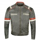 Men's Motorcycle Vintage Cafe Racer Distressed Leather Armor Biker Jacket Size XL