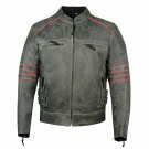 Men's Leather Jacket Motorcycle Vintage Cafe Racer Distressed Armor Biker Size 3XL