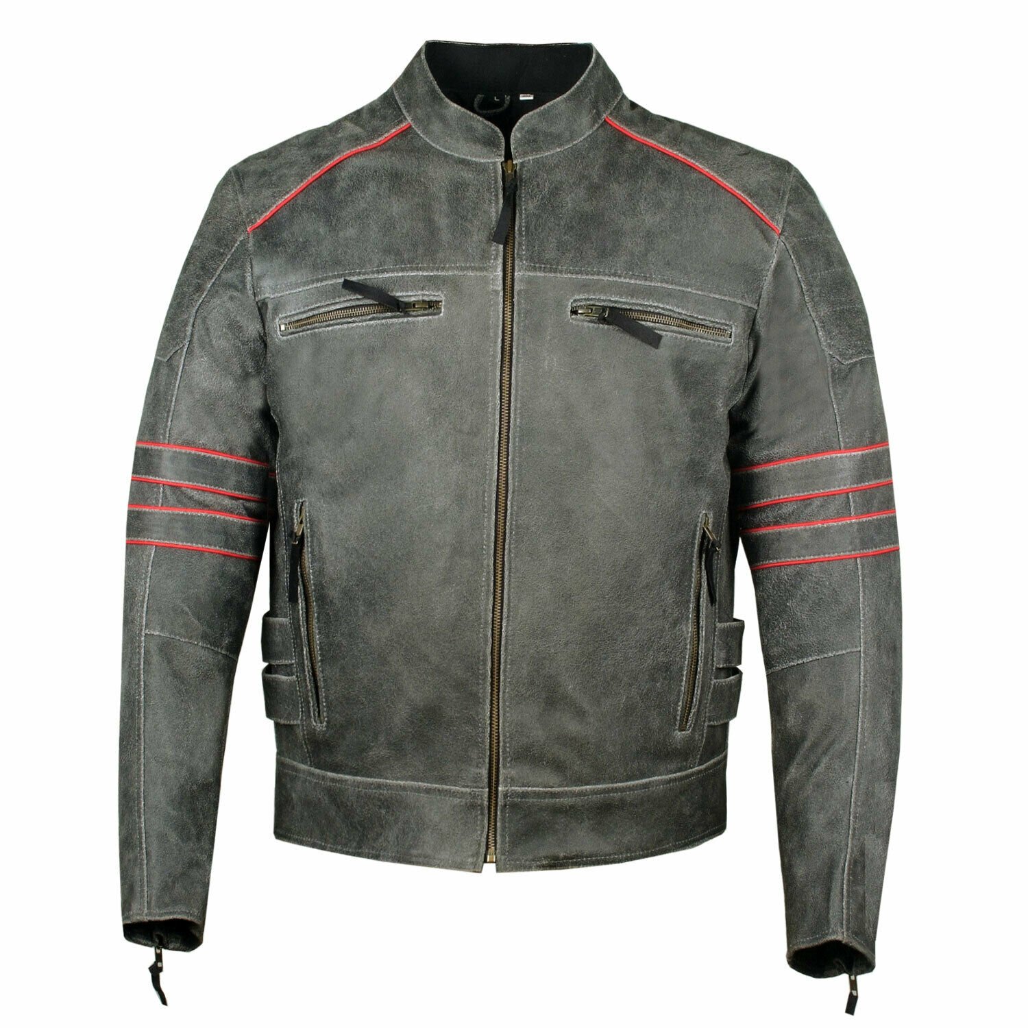 Men's Leather Jacket Motorcycle Vintage Cafe Racer Distressed Armor Biker Size 4XL