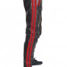 Men's Real Leather Biker Style Fashion Pant Stripes Front And Back Pockets