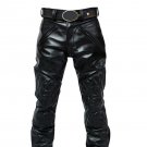Men's Leather Fashion Pant Quilted Panel Style Front And Back Pockets Black