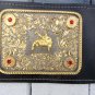 WCW NWA CRUMRINE BIG GOLD WRESTLING CHAMPIONSHIP HAND TEXTURED BELT BLACK LEATHER STRAP ADULT SIZE
