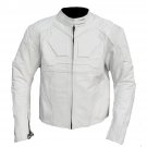 Men's White Leather Jacket Motorcycle Mesh Panel Cafe Racer Distressed Armor Biker