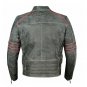 Men's Black Leather Jacket Motorcycle Red Piping Cafe Racer Distressed Armor Biker