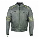 Men's Black Leather Jacket Motorcycle Yellow Piping Cafe Racer Distressed Armor Biker