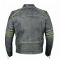 Men's Black Leather Jacket Motorcycle Yellow Piping Cafe Racer Distressed Armor Biker