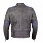 Men's Black Leather Jacket Motorcycle Blue Piping Cafe Racer Distressed Armor Biker