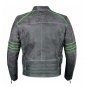 Men's Black Leather Jacket Motorcycle Green Piping Cafe Racer Distressed Armor Biker