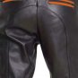 Men's Real Leather Biker Style Fashion Black Pant Orange Stripes Front And Back Pockets