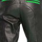Men's Real Leather Biker Style Fashion Black Pant Green Stripes Front And Back Pockets