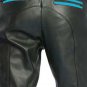 Men's Real Leather Biker Style Fashion Black Pant Blue Stripes Front And Back Pockets