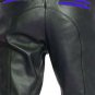 Men's Real Leather Biker Style Fashion Black Pant Blue Stripes Front And Back Pockets