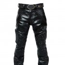 Men's Real Leather Biker Style Fashion Black Bluff Bdsm Pant Front And Back Pockets