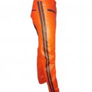 Men's Real Leather Biker Style Fashion Orange Black Strip Bluff Bdsm Police Pant Contrast Panel