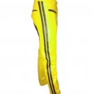 Men's Real Leather Biker Style Fashion Yellow Black Strip Bluff Bdsm Police Pant Contrast Panel