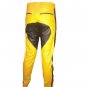 Men's Real Leather Biker Style Fashion Yellow Black Strip Bluff Bdsm Police Pant Contrast Panel